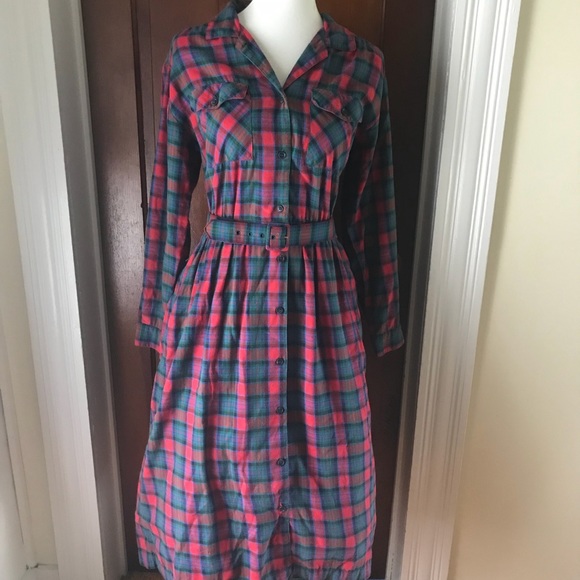 Vintage Dresses & Skirts - Vintage Plaid Shirt Dress Mint Condition